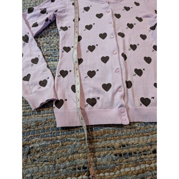Vtg Powder Pink Button Up Cardigan M Black Hearts Valentine's Crew Neck Y2k - Picture 4 of 9